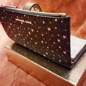 Michael Kors Collection Jet Set Brown Multi Double Zipper Wristlet Wallet